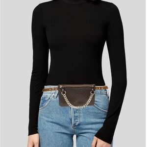 Michael Kors Dark Brown Crossbody belt Bag with gold chain link hardware